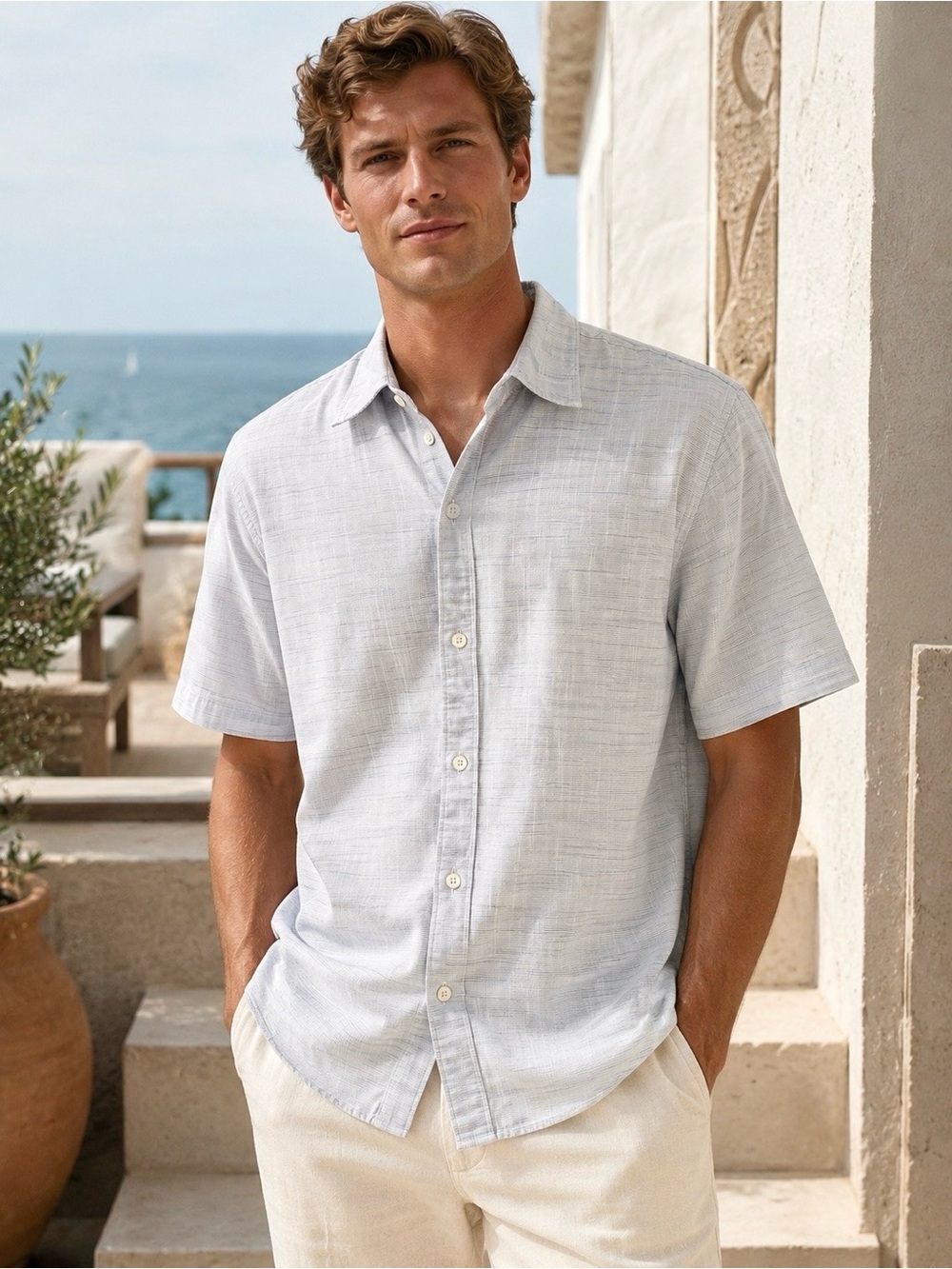 Coastaoro Cotton Striped Resort Button Down Shirt, Size L